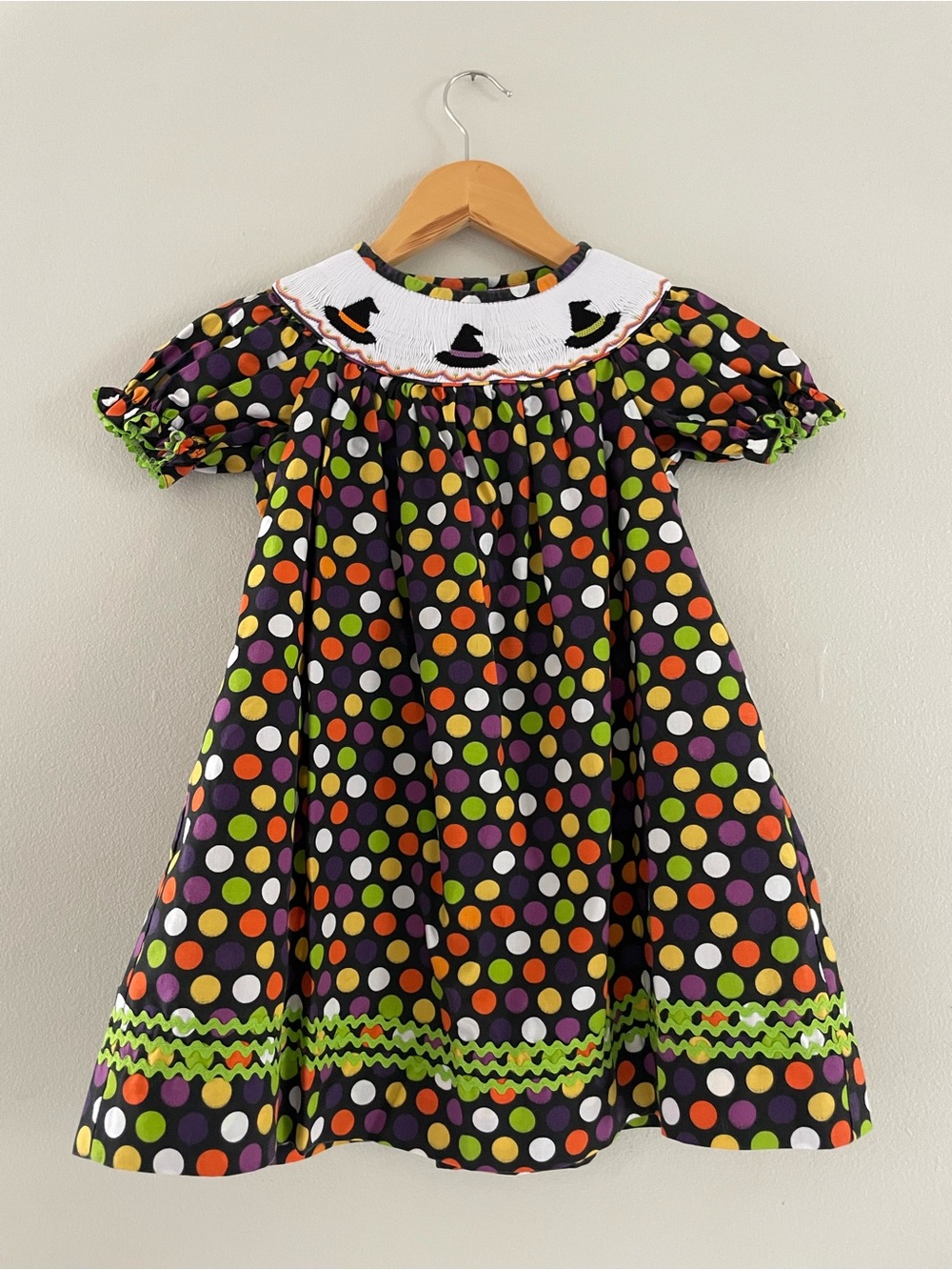 Girls' Southern Tots Black Polka Dot Halloween Smocked Dress